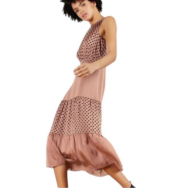 Ted Baker Izziie Mix Polka Dot Midi Dress In Dusky Pink Sz 1 Sz 4